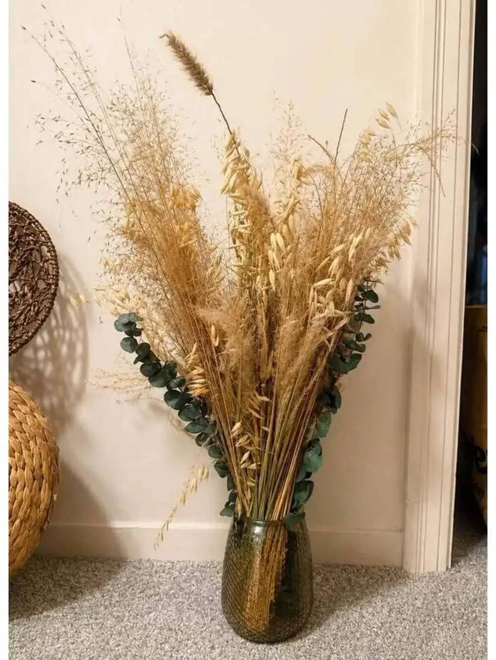 Dried Floral Arrangement with Glass Vase